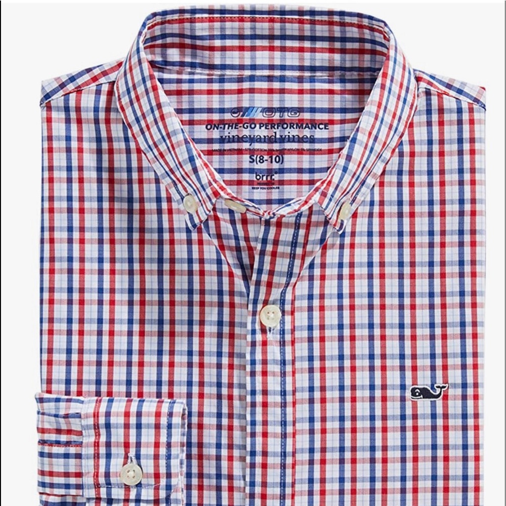 Vineyard vines Boys' Long-Sleeve Cotton On-The-Go Performance Whale Shirt Sz 5